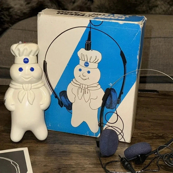 VTG 1985 The Pillsbury Co. Poppin’ Fresh Walkin’ AM/FM Radio w/headphones & box - Picture 4 of 16